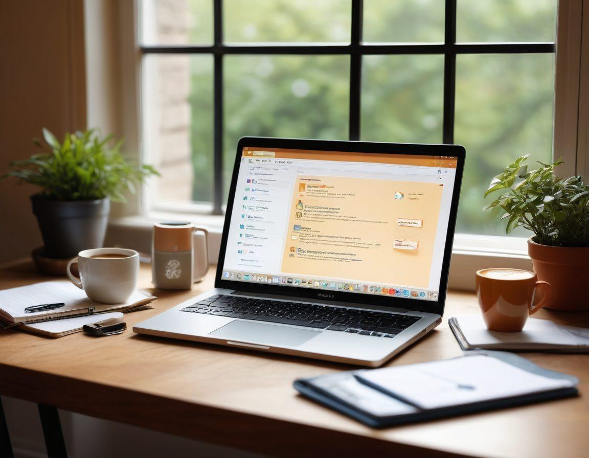 A serene workspace with a sleek laptop displaying an email interface, surrounded by vibrant icons representing email validation tools, shields for security, and checkmarks for authentication. A cozy coffee cup and notepad are on the side, symbolizing a productive blogging environment. Soft natural light filters in through a window, casting a warm glow. super-realistic. vibrant colors. cozy atmosphere.